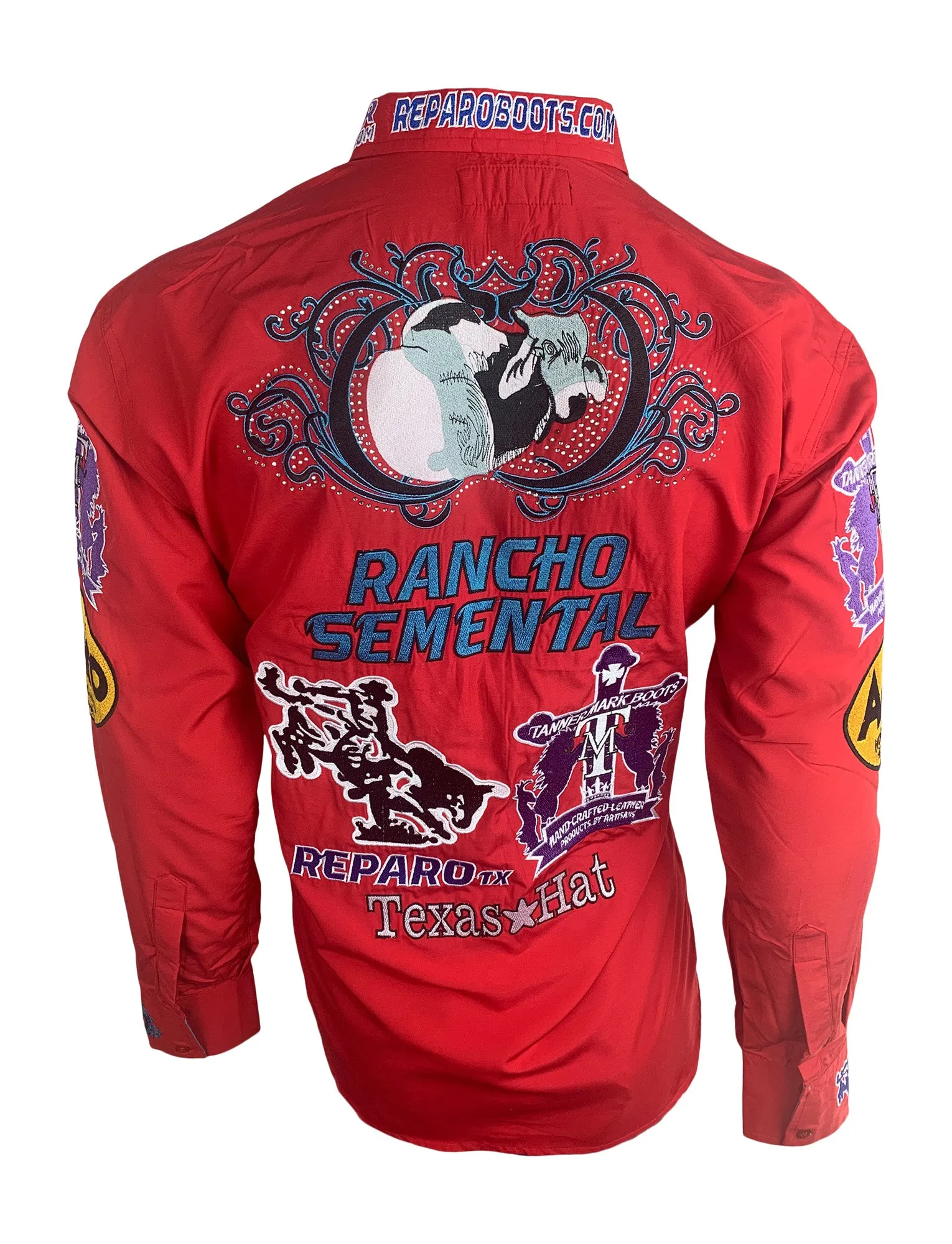 Rancho Semental Reparo Style  Long Sleeve Red Button Down Shirt