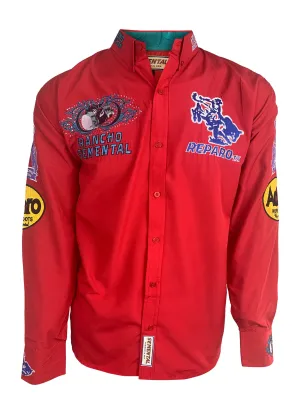 Rancho Semental Reparo Style  Long Sleeve Red Button Down Shirt