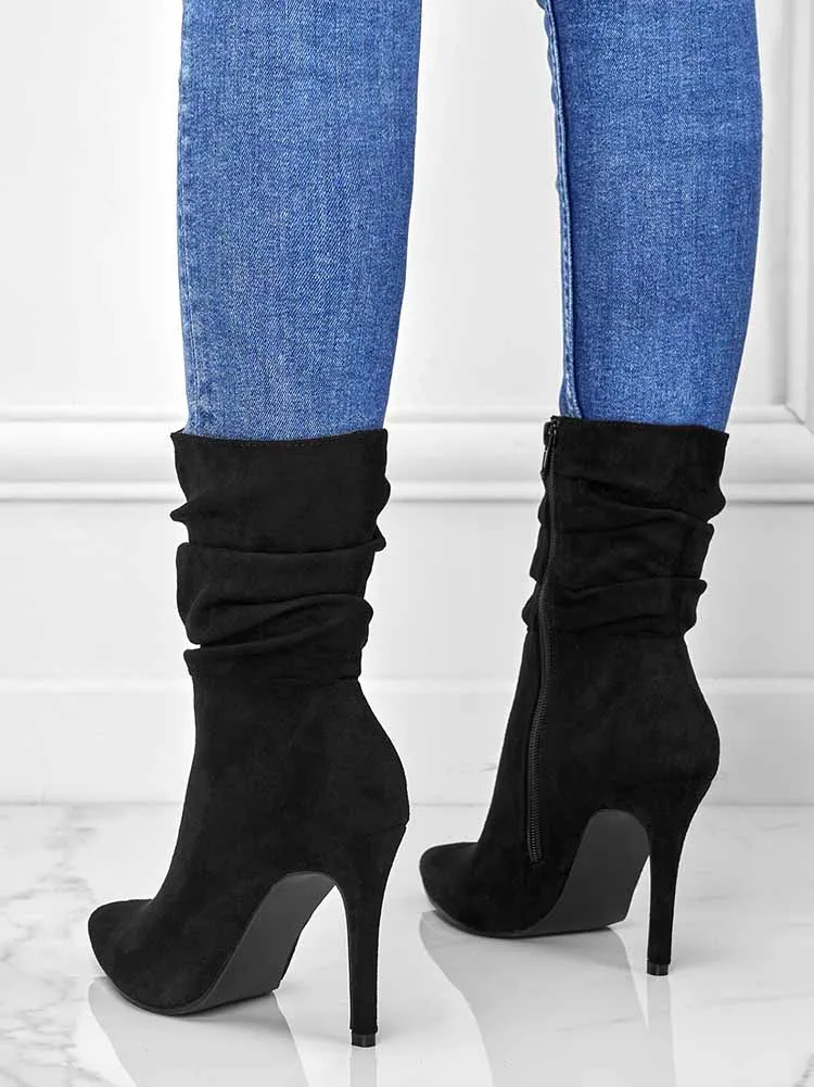 Ruched Stiletto Heeled Side Zipper Boots