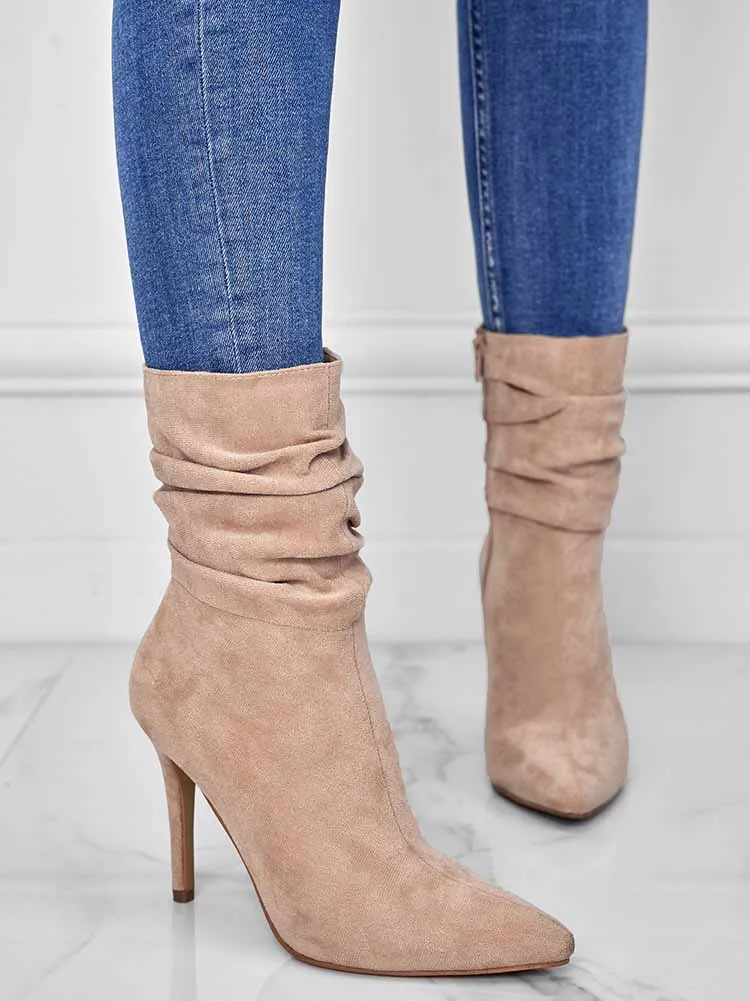 Ruched Stiletto Heeled Side Zipper Boots