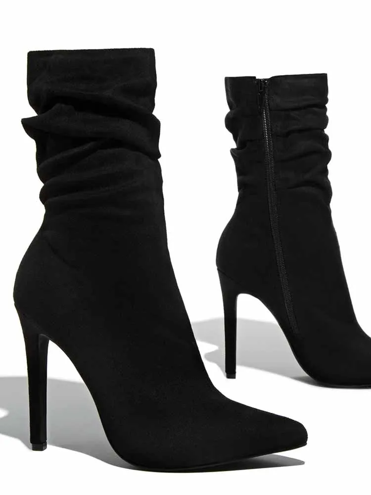 Ruched Stiletto Heeled Side Zipper Boots
