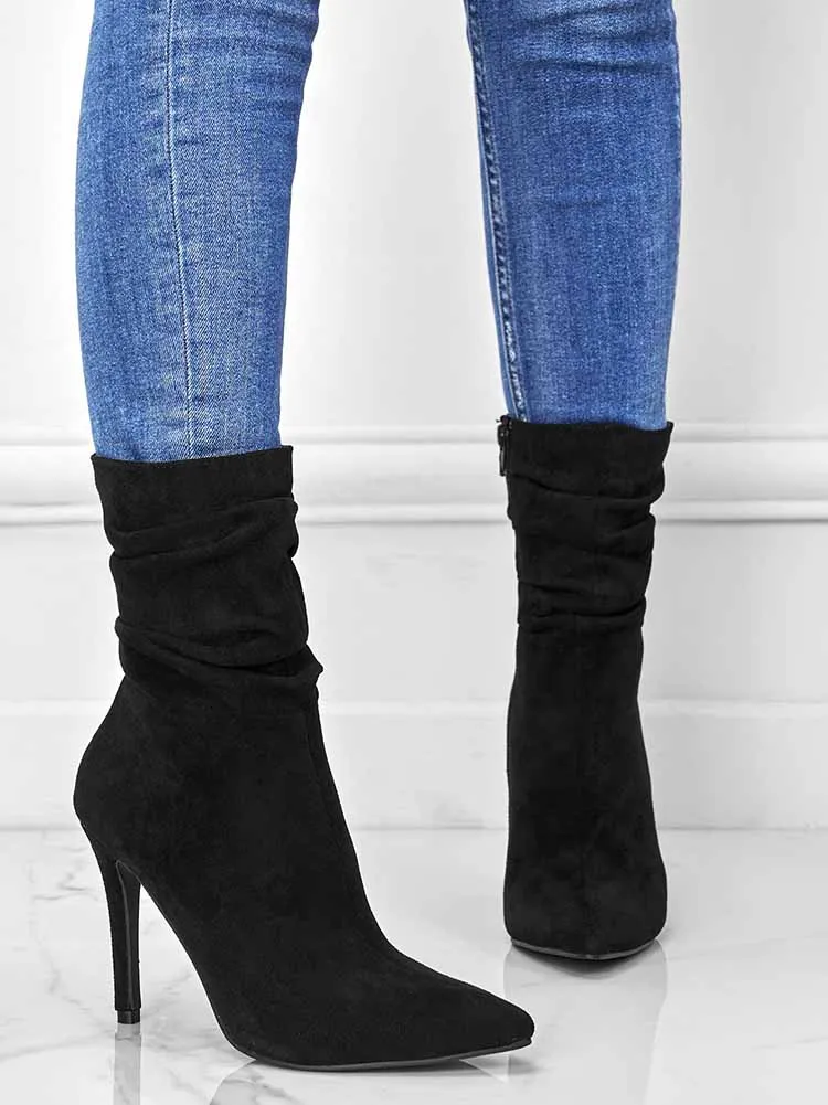 Ruched Stiletto Heeled Side Zipper Boots
