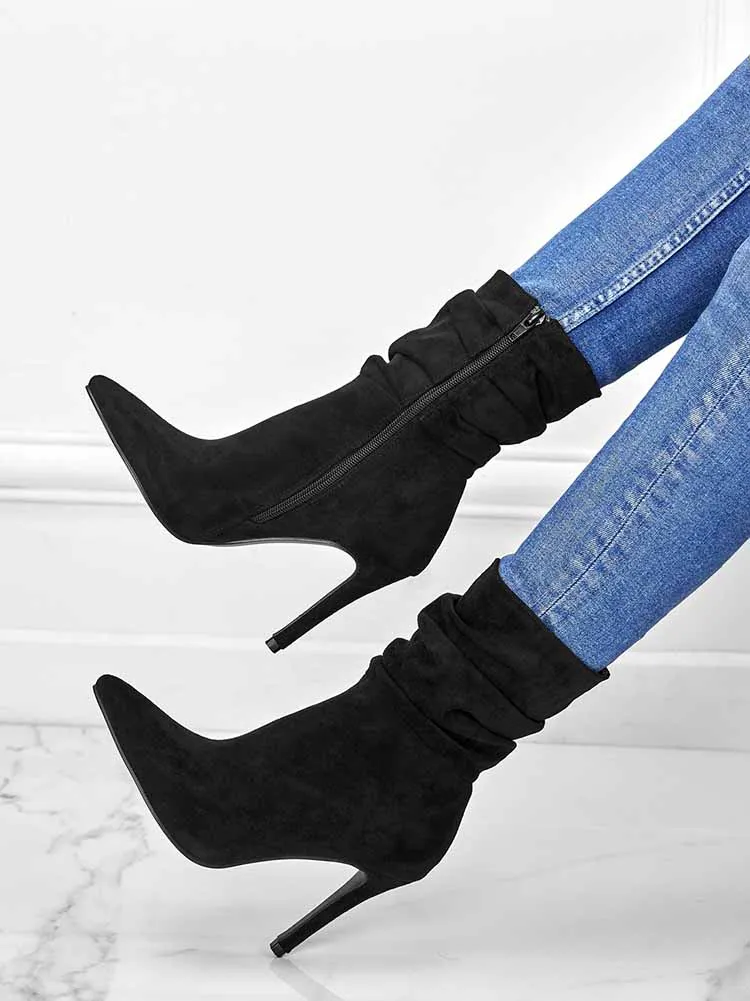 Ruched Stiletto Heeled Side Zipper Boots