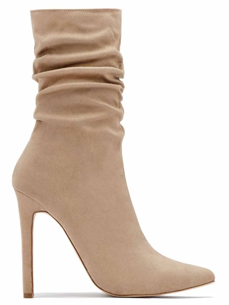 Ruched Stiletto Heeled Side Zipper Boots