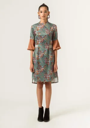 Sage green printed fitted dress
