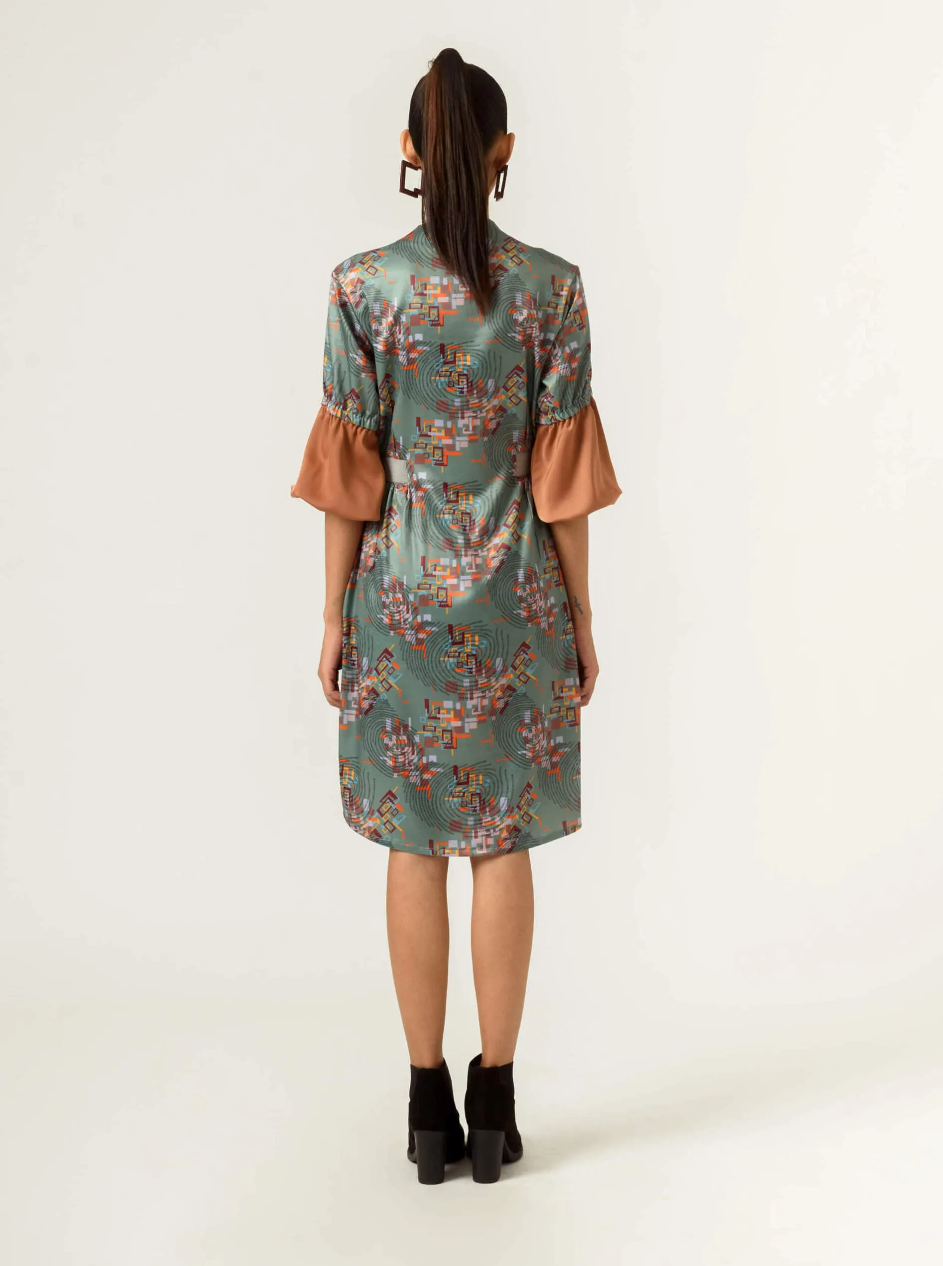 Sage green printed fitted dress
