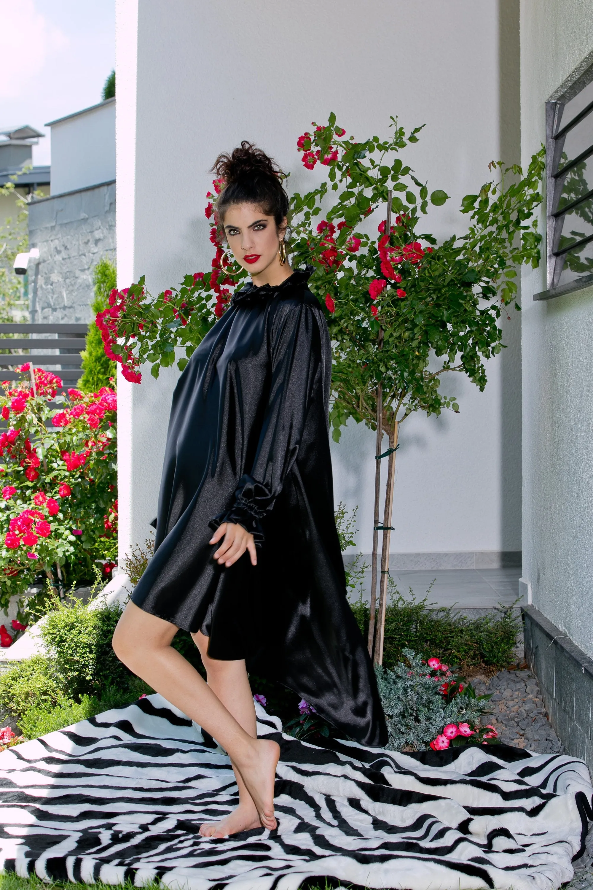 Satin Dress, Black Dress For Women, Asymmetrical Dress, Black Tunic Dress, Plus Size Clothing, Black Short Dress, Gothic Clothing, Night