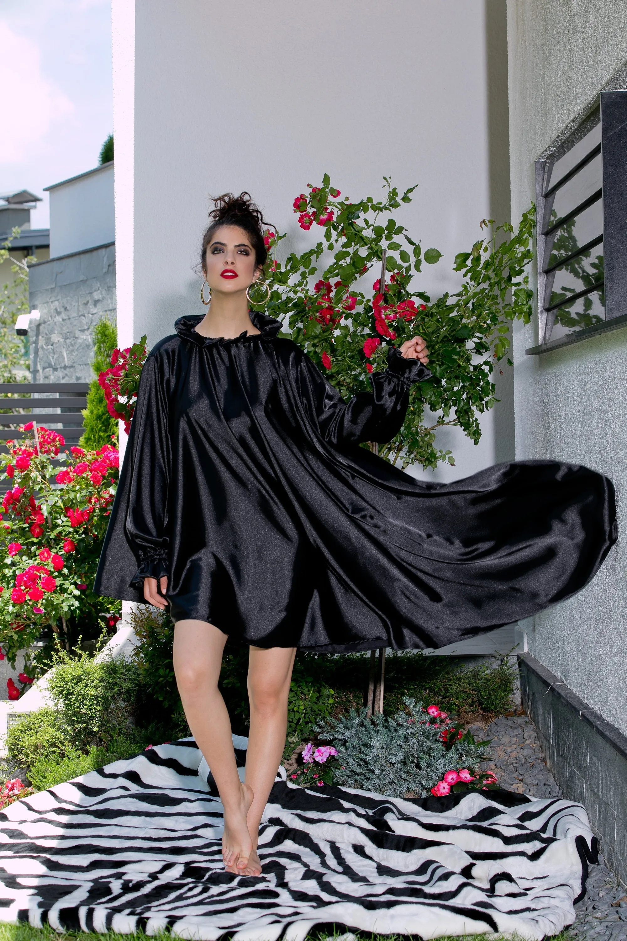 Satin Dress, Black Dress For Women, Asymmetrical Dress, Black Tunic Dress, Plus Size Clothing, Black Short Dress, Gothic Clothing, Night