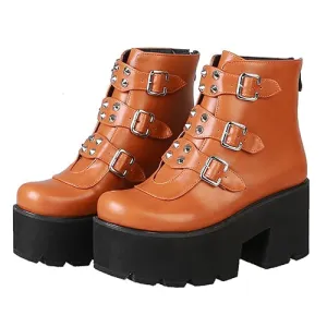 Sexy Rivet Womens Ankle Boots Platform Shoes High Heels Chunky Heel Gothic Black Leather Boots Lady Drop Ship Big Size 46