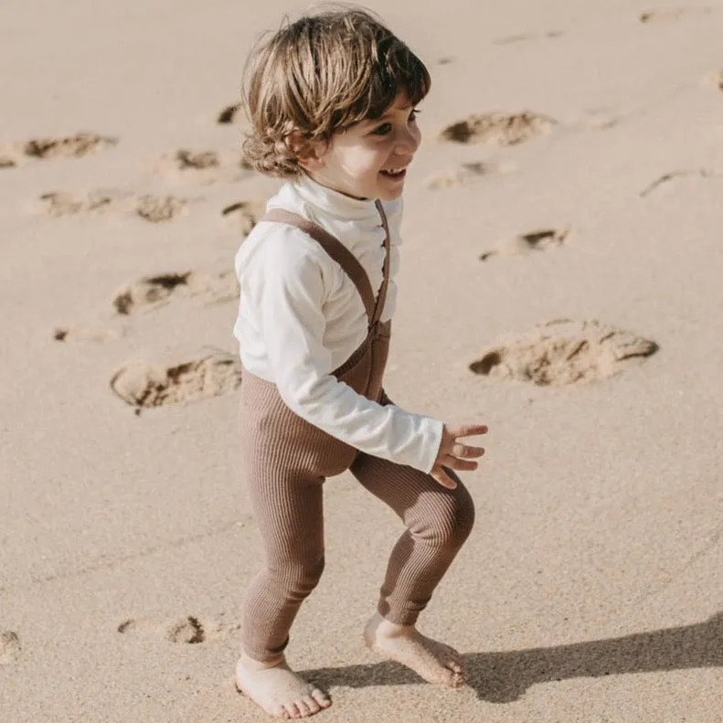 Silly Silas Unisex Footless Rib Tights with Braces (Granola)