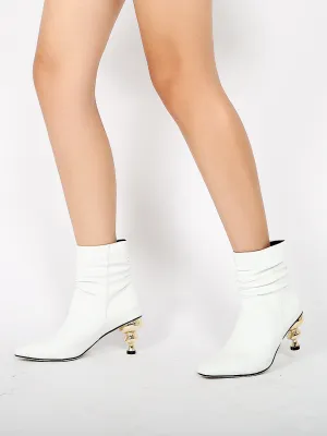 Slouchy Gold Kettle Heeled White Ankle Boot