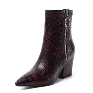 Snake Print Yellow Green White High Heels Womens Shoes Zipper Fashion Retro Gothic Ankle Boots Female Winter Bootie 2019