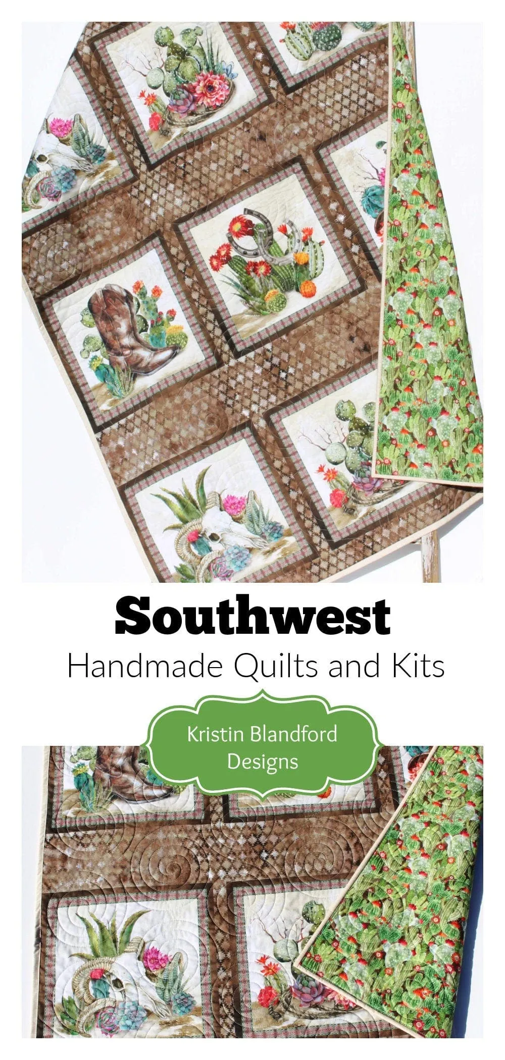Southwest Lap Quilt, Small Throw Size, Cactus Boots Cowboy Hat Western Skull, Modern Personalized Name