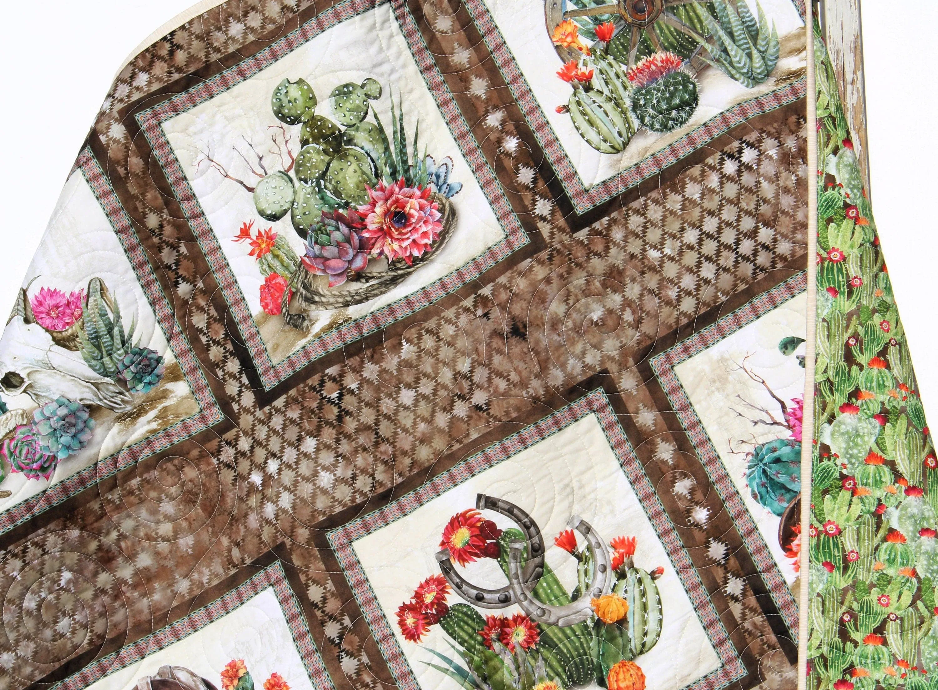 Southwest Lap Quilt, Small Throw Size, Cactus Boots Cowboy Hat Western Skull, Modern Personalized Name