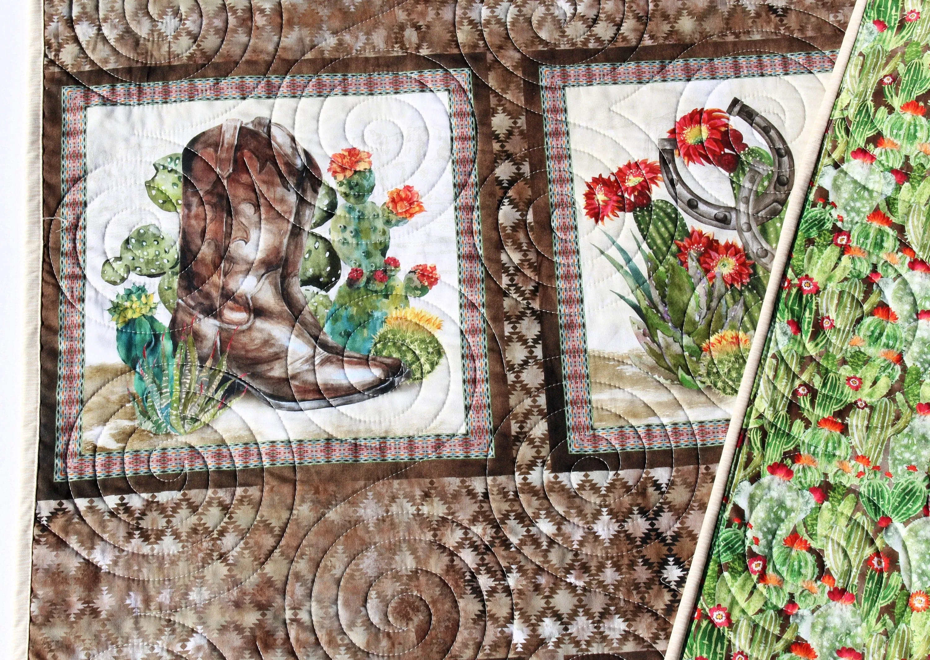 Southwest Lap Quilt, Small Throw Size, Cactus Boots Cowboy Hat Western Skull, Modern Personalized Name