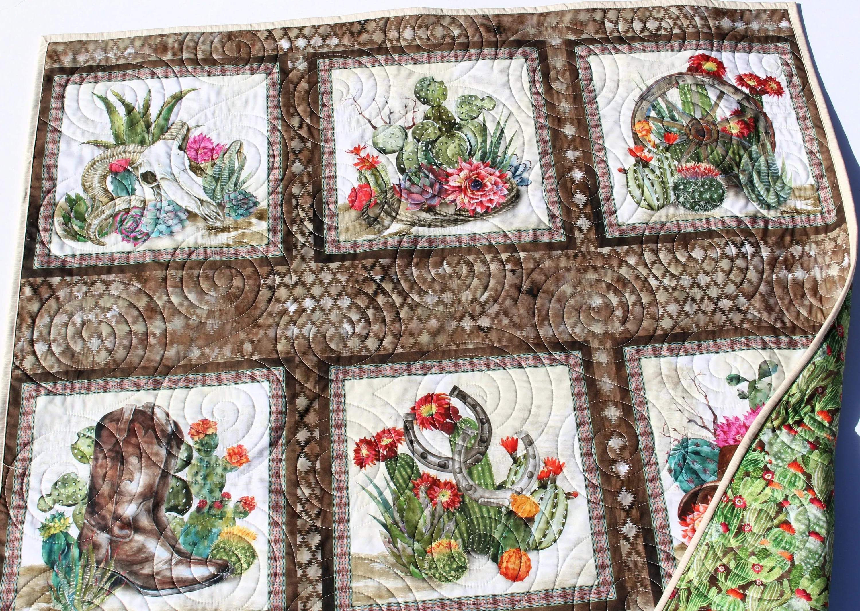 Southwest Lap Quilt, Small Throw Size, Cactus Boots Cowboy Hat Western Skull, Modern Personalized Name