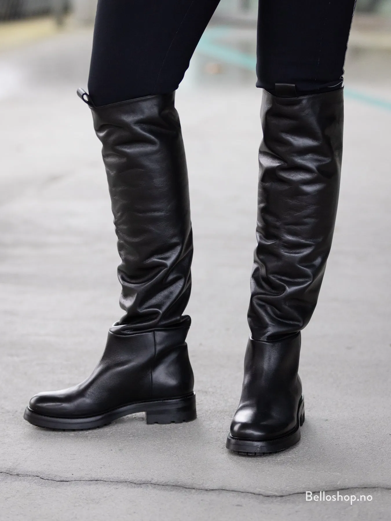 Strategia Sort knelang boots i glatt skinn