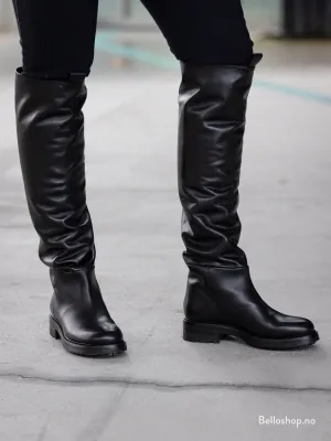 Strategia Sort knelang boots i glatt skinn