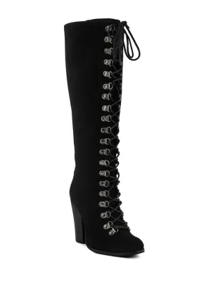 Street-Slay Antique Eyelet Block Heel Lace Up Calf Boot