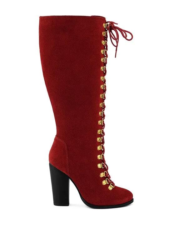 Street-Slay Antique Eyelet Block Heel Lace Up Calf Boot