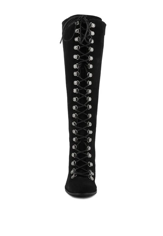 Street-Slay Antique Eyelet Block Heel Lace Up Calf Boot