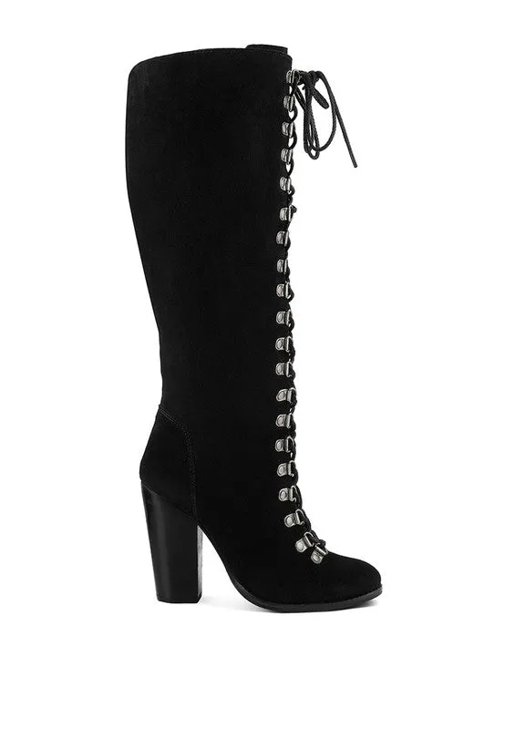 Street-Slay Antique Eyelet Block Heel Lace Up Calf Boot