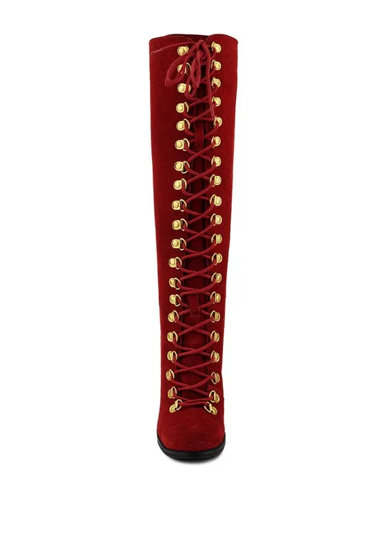 Street-Slay Antique Eyelet Block Heel Lace Up Calf Boot