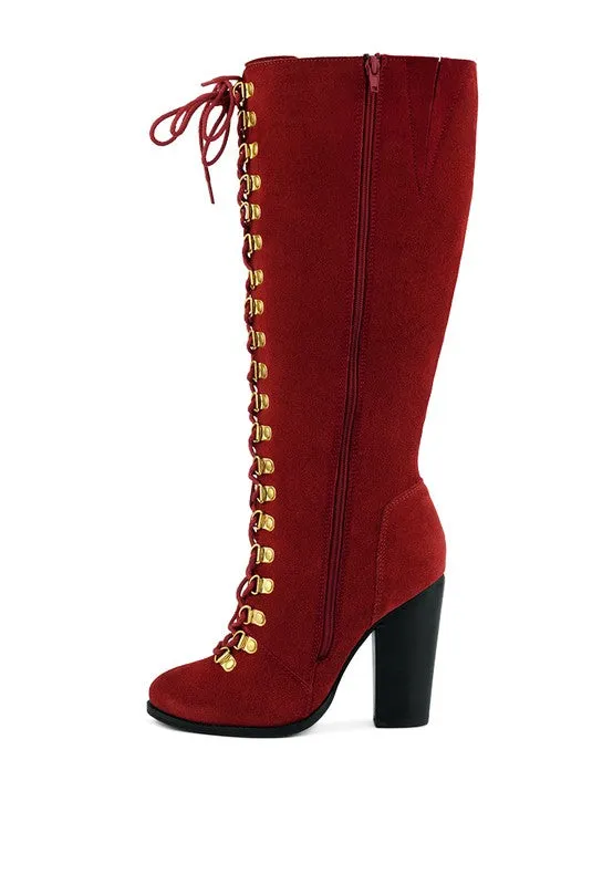 Street-Slay Antique Eyelet Block Heel Lace Up Calf Boot