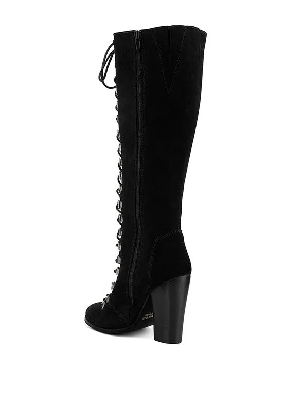Street-Slay Antique Eyelet Block Heel Lace Up Calf Boot