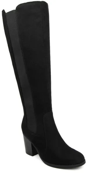 Sugar Women's Riding Boots Heeled Knee High Boot with Tall Shaft- Willetta Black Oil Fabric-8.5