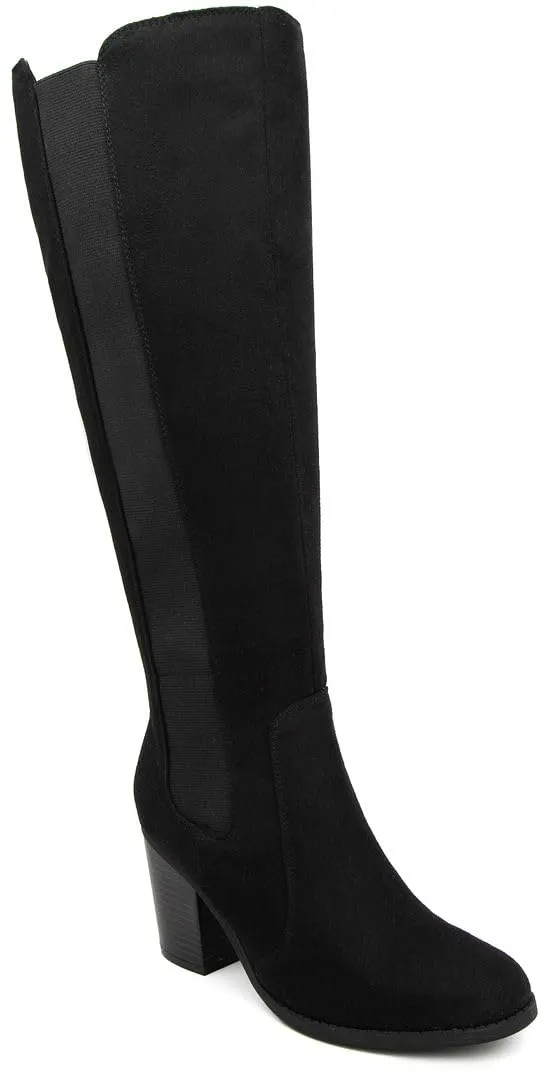 Sugar Women's Riding Boots Heeled Knee High Boot with Tall Shaft- Willetta Black Oil Fabric-8.5