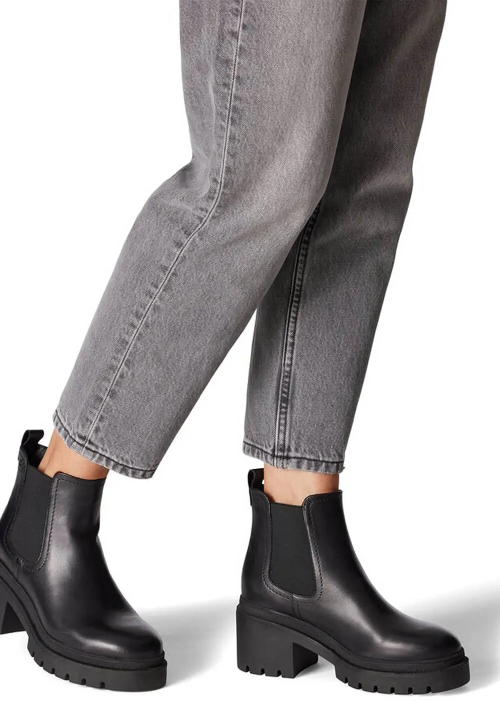 Tamaris Kim Leather Chelsea 80's Boots Black