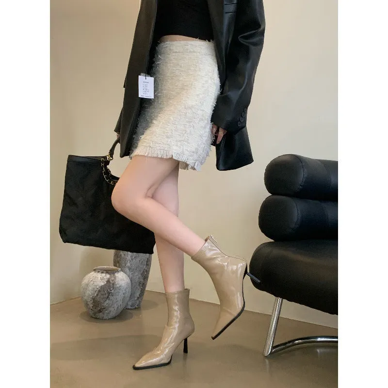 temperament pointed black thin short boots women's shoes popular new spring and autumn single boots summer high-heeled boots