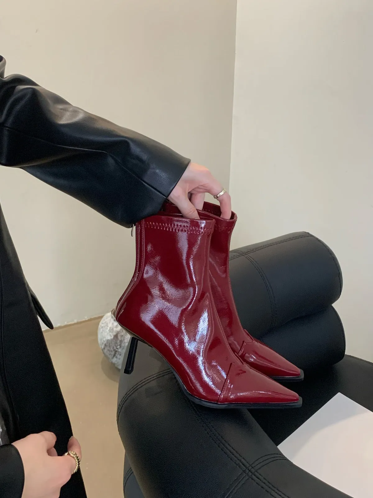 temperament pointed black thin short boots women's shoes popular new spring and autumn single boots summer high-heeled boots