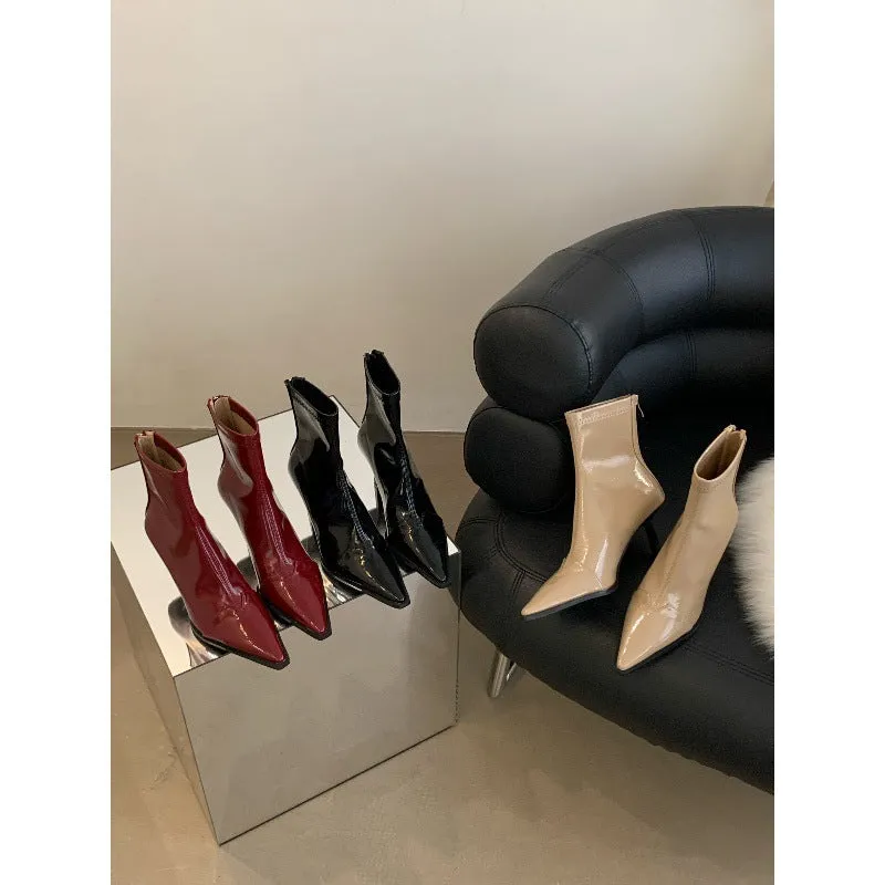 temperament pointed black thin short boots women's shoes popular new spring and autumn single boots summer high-heeled boots