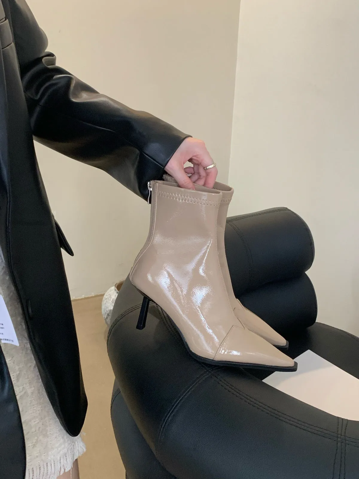 temperament pointed black thin short boots women's shoes popular new spring and autumn single boots summer high-heeled boots