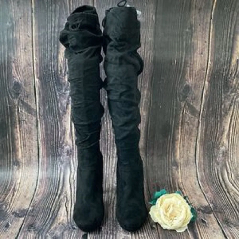 Thalia Sodi Black Faux Suede Brisa Heeled Boots 9M