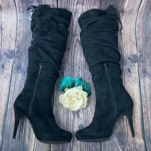 Thalia Sodi Black Faux Suede Brisa Heeled Boots 9M