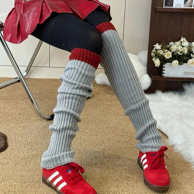 Vintage Angola Red Knee-High Socks – Gothic Stacked Leg Warmers for Winter