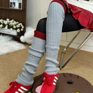 Vintage Angola Red Knee-High Socks – Gothic Stacked Leg Warmers for Winter