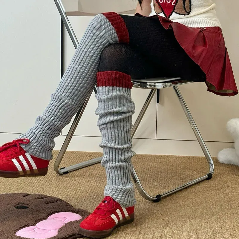 Vintage Angola Red Knee-High Socks – Gothic Stacked Leg Warmers for Winter