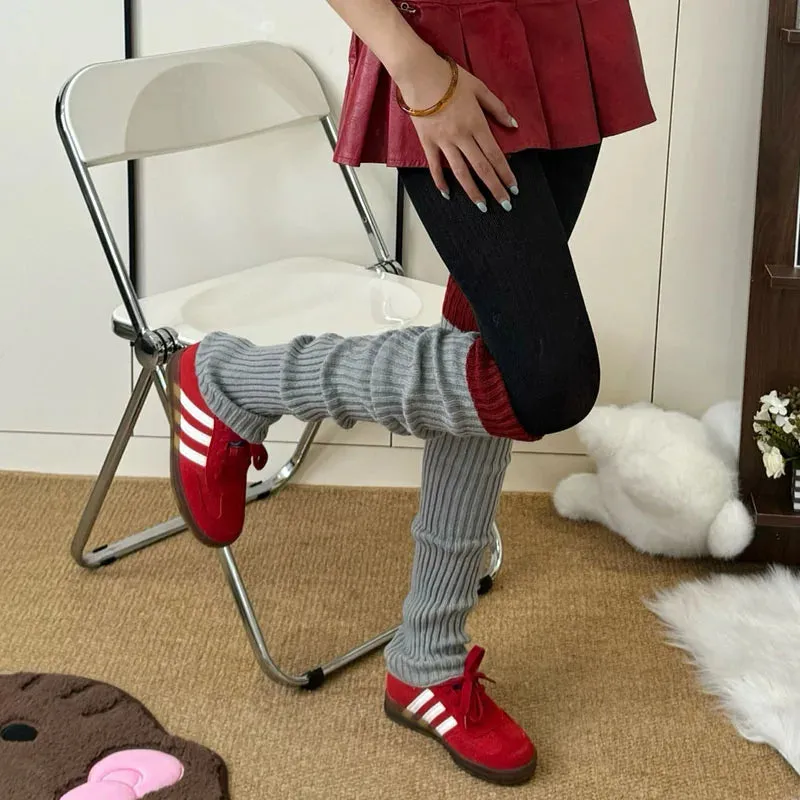 Vintage Angola Red Knee-High Socks – Gothic Stacked Leg Warmers for Winter