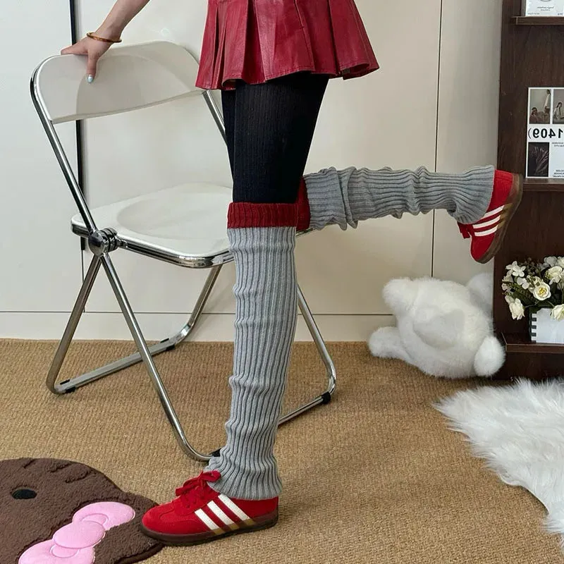 Vintage Angola Red Knee-High Socks – Gothic Stacked Leg Warmers for Winter