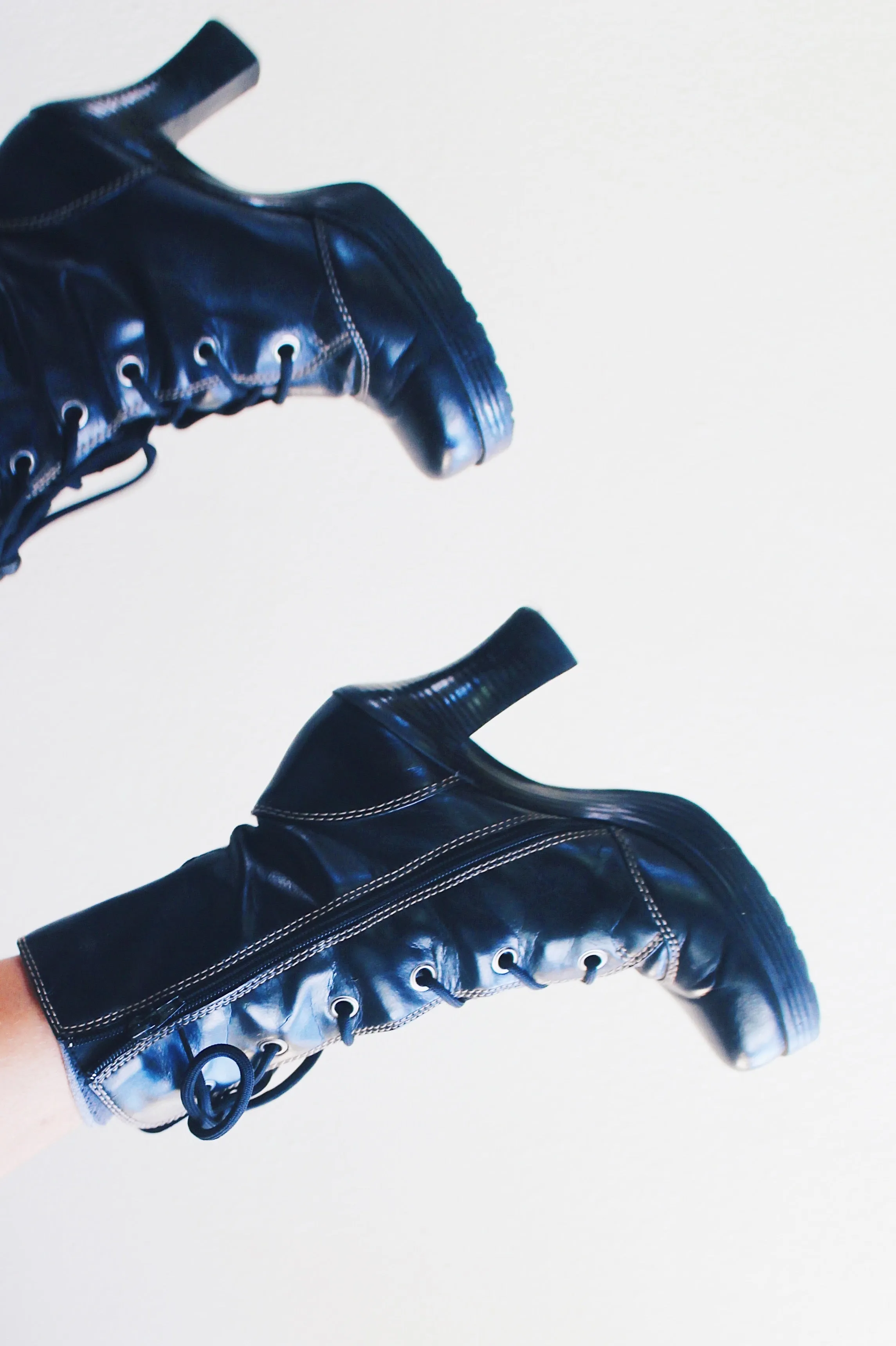 Vintage Black Chunky Lace-Up Heeled Boots - Dark Witchy Victorian Style