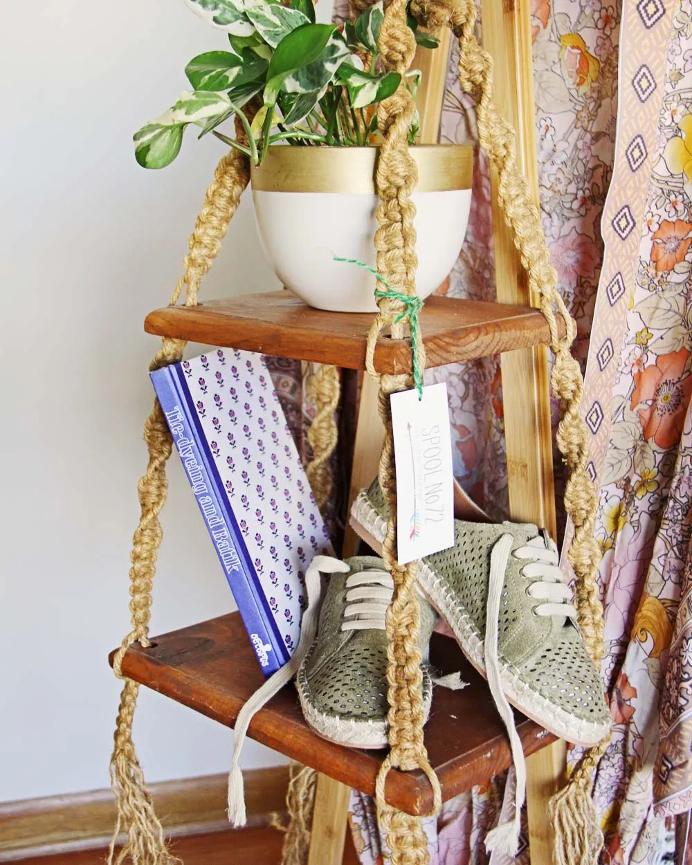Vintage Macrame Hanging Shelf