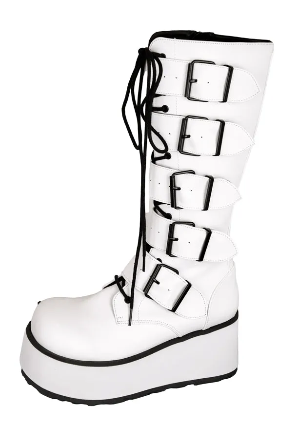 White PU Multiple Buckle Cyber Rave Boots