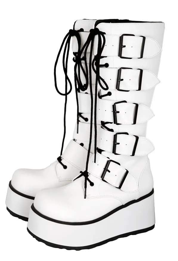 White PU Multiple Buckle Cyber Rave Boots