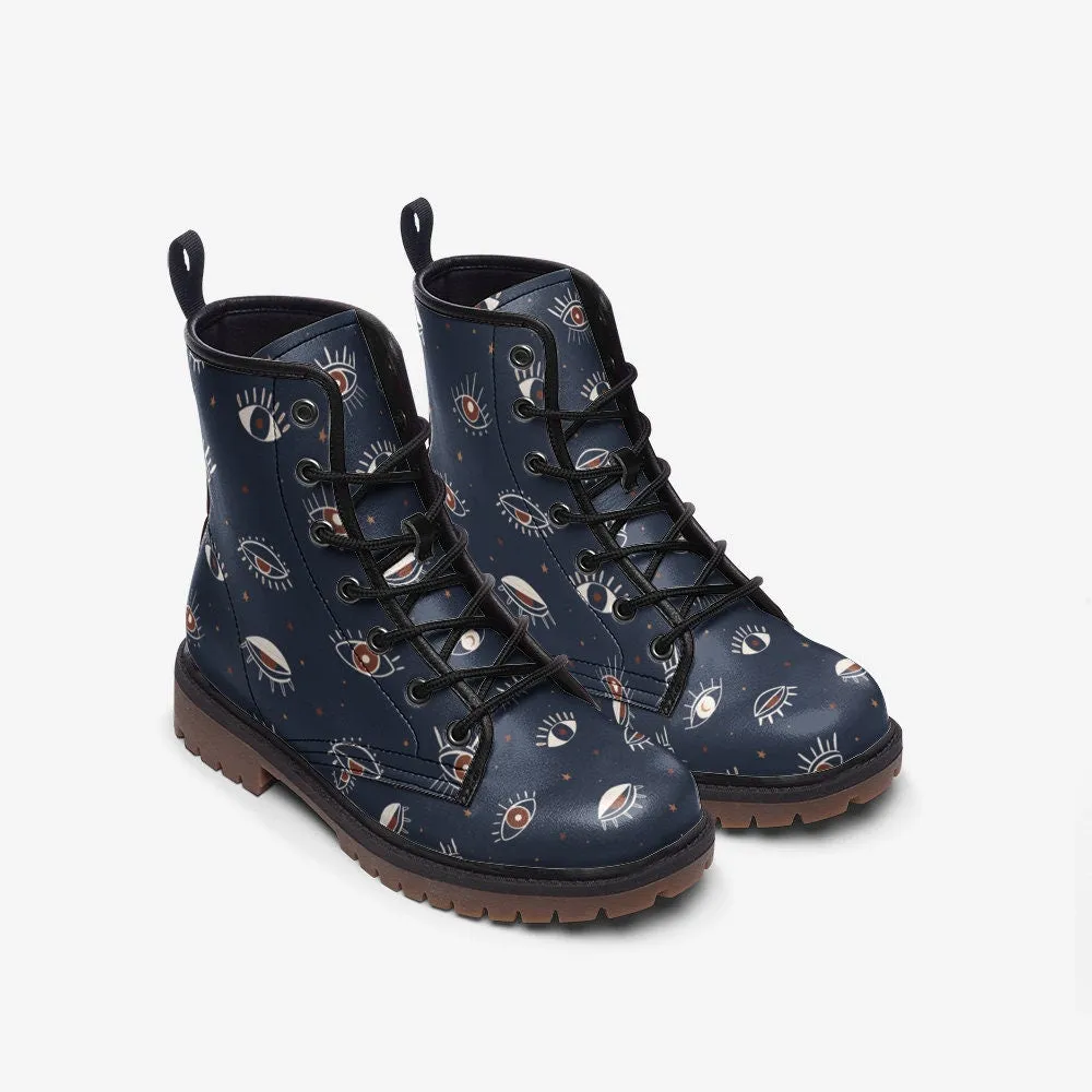 Wicca Navy Witch Eye Vegan Leather Unisex Boots