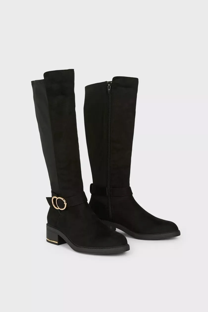 Wide Fit Kenya Buckle Detail Boot Black
