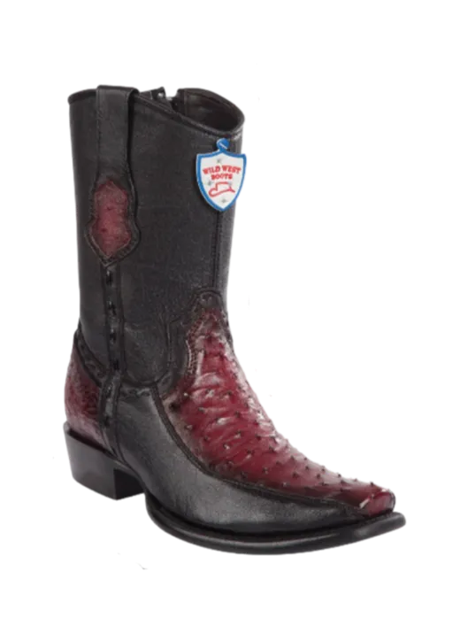Wild West Botas de Avestruz Horma Dubai Toe Faded Burgundy